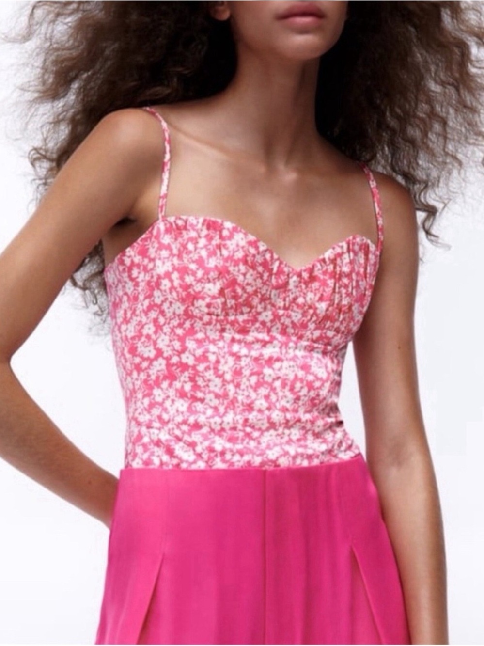 Zara Pink and White Floral Bustier Top
